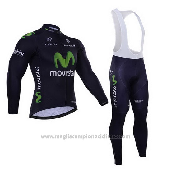 2015 Abbigliamento Ciclismo Movistar Nero Manica Lunga e Salopette